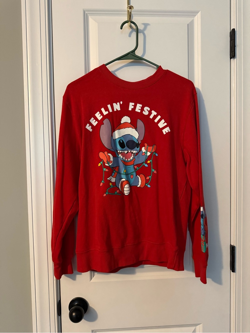Red 'Feelin' Festive' Stitch Graphic Crewneck Sweater